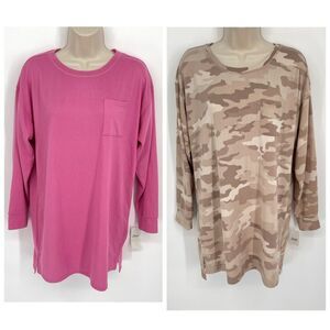 Jenni NWT Women's 2 Pack Bundle Sleep Shirts SZ S Pink Tease, Toffee Candy Camo